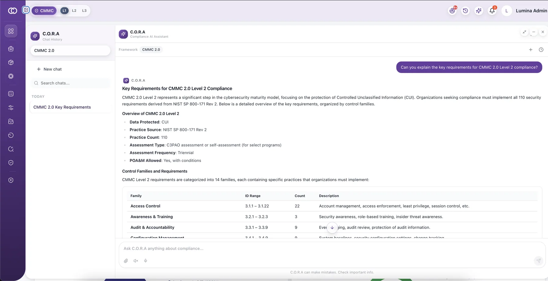 ComplianceONE AI advisor giving implementation guidance for a control